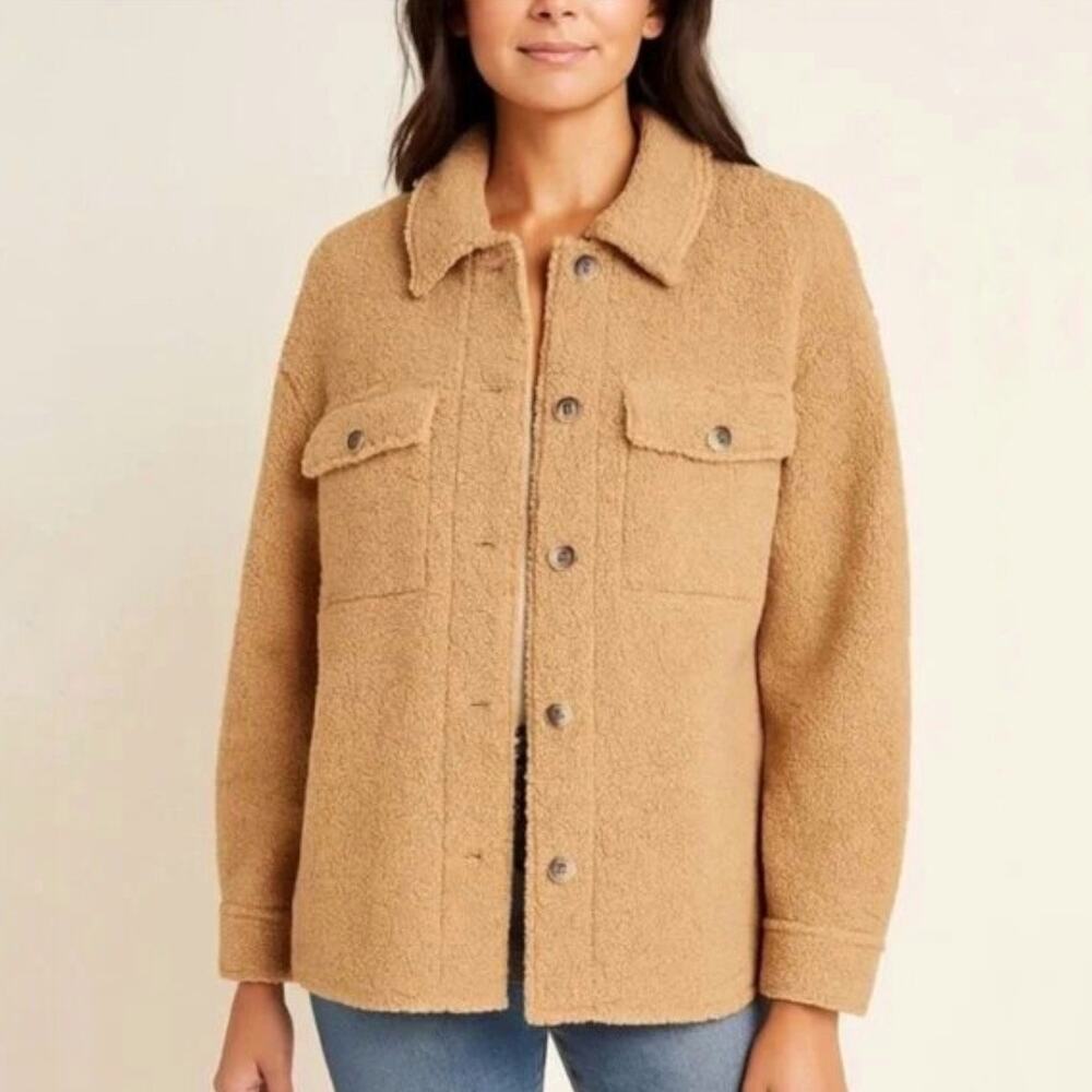Joie Women's Tan Brown Teddy Shacket Shirt Jacket Size Medium